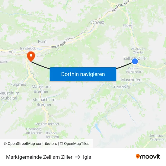 Marktgemeinde Zell am Ziller to Igls map
