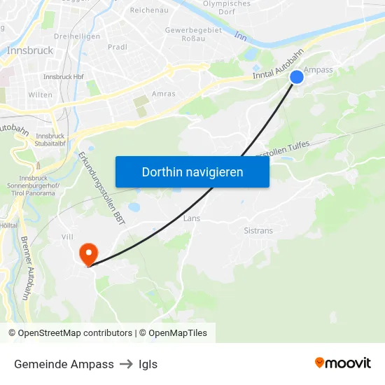 Gemeinde Ampass to Igls map