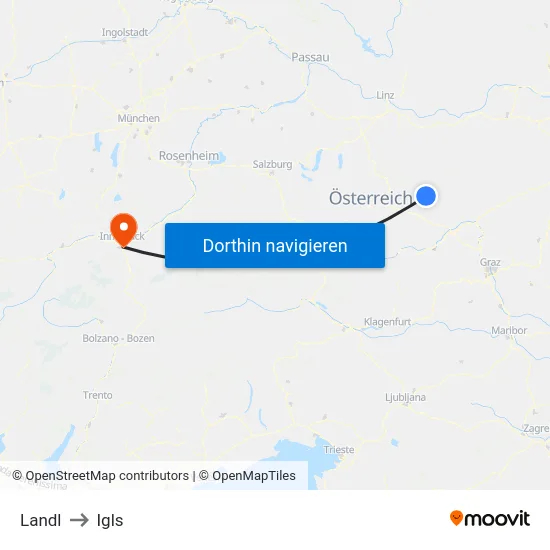 Landl to Igls map
