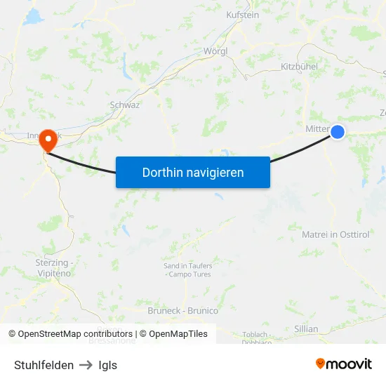 Stuhlfelden to Igls map