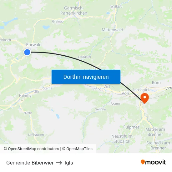 Gemeinde Biberwier to Igls map