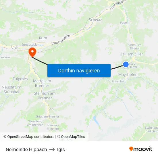 Gemeinde Hippach to Igls map