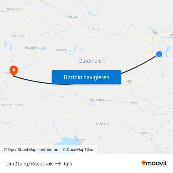 Draßburg/Rasporak to Igls map