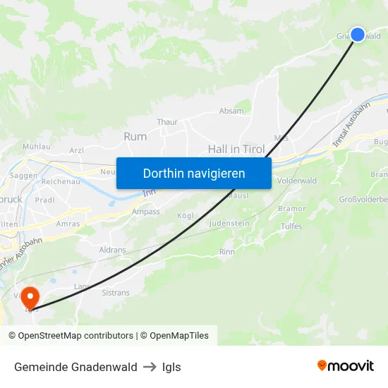 Gemeinde Gnadenwald to Igls map