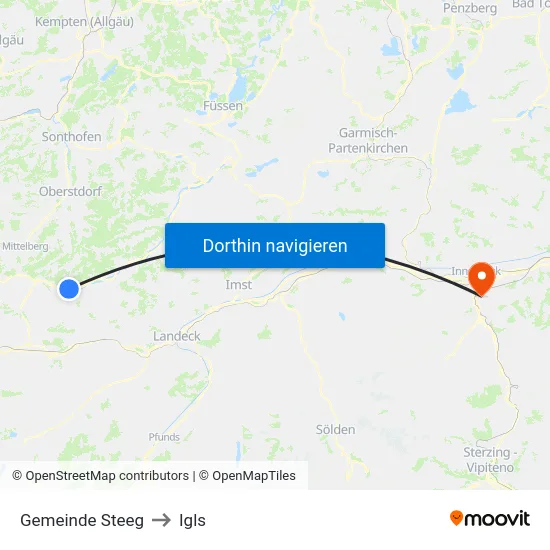 Gemeinde Steeg to Igls map