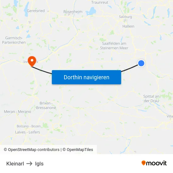 Kleinarl to Igls map