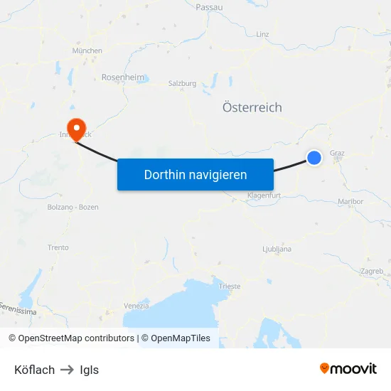 Köflach to Igls map