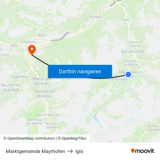 Marktgemeinde Mayrhofen to Igls map