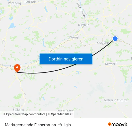 Marktgemeinde Fieberbrunn to Igls map