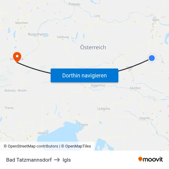Bad Tatzmannsdorf to Igls map