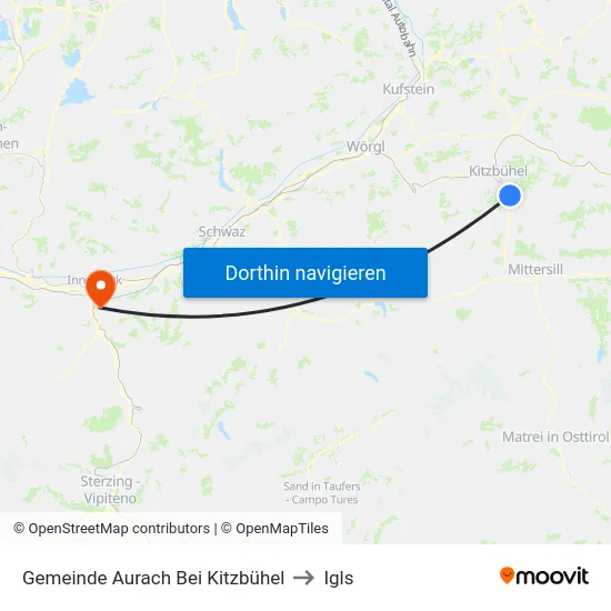 Gemeinde Aurach Bei Kitzbühel to Igls map
