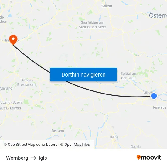Wernberg to Igls map
