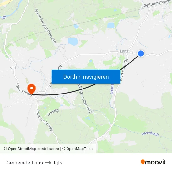 Gemeinde Lans to Igls map