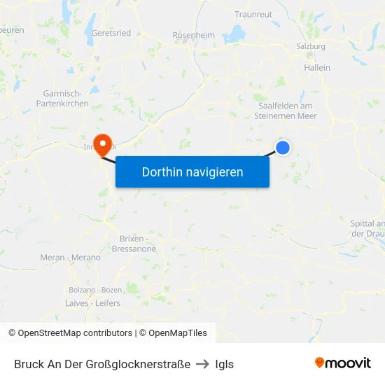 Bruck An Der Großglocknerstraße to Igls map