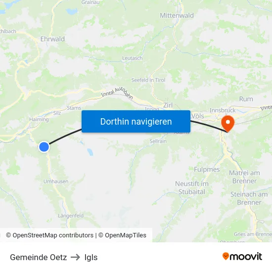 Gemeinde Oetz to Igls map