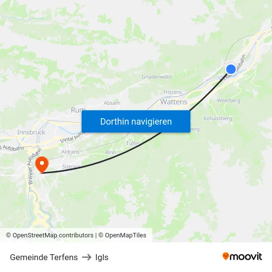 Gemeinde Terfens to Igls map
