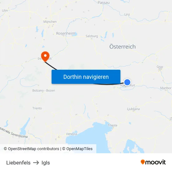Liebenfels to Igls map