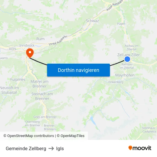 Gemeinde Zellberg to Igls map