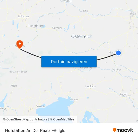 Hofstätten An Der Raab to Igls map