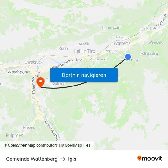 Gemeinde Wattenberg to Igls map
