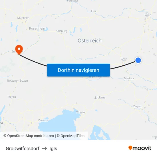 Großwilfersdorf to Igls map