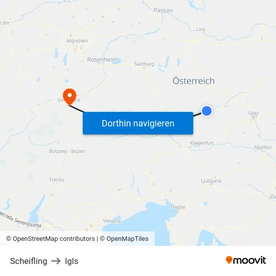 Scheifling to Igls map