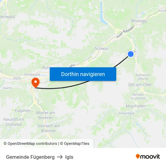Gemeinde Fügenberg to Igls map