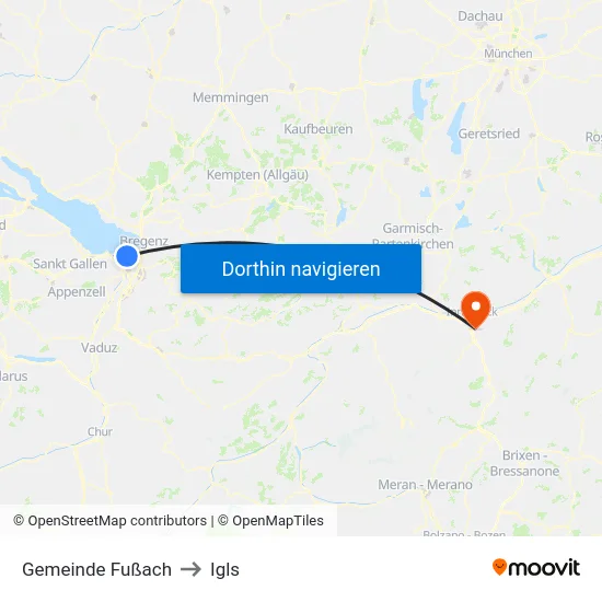 Gemeinde Fußach to Igls map