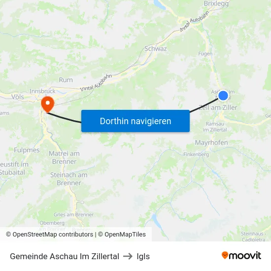 Gemeinde Aschau Im Zillertal to Igls map