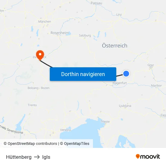 Hüttenberg to Igls map