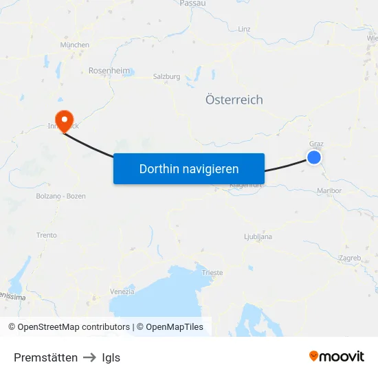 Premstätten to Igls map
