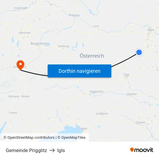 Gemeinde Prigglitz to Igls map