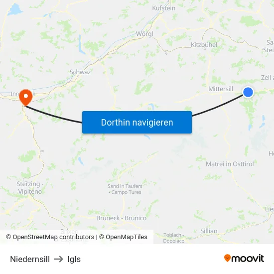 Niedernsill to Igls map