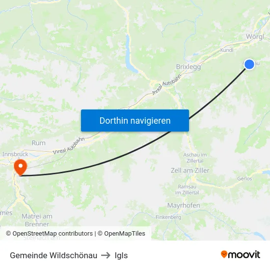Gemeinde Wildschönau to Igls map