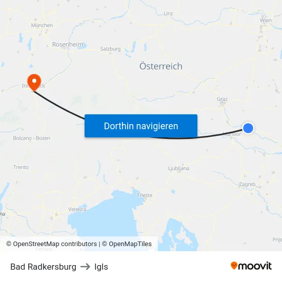 Bad Radkersburg to Igls map