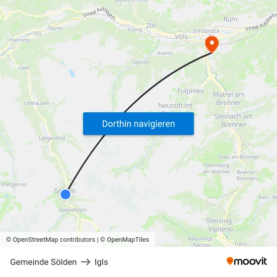 Gemeinde Sölden to Igls map