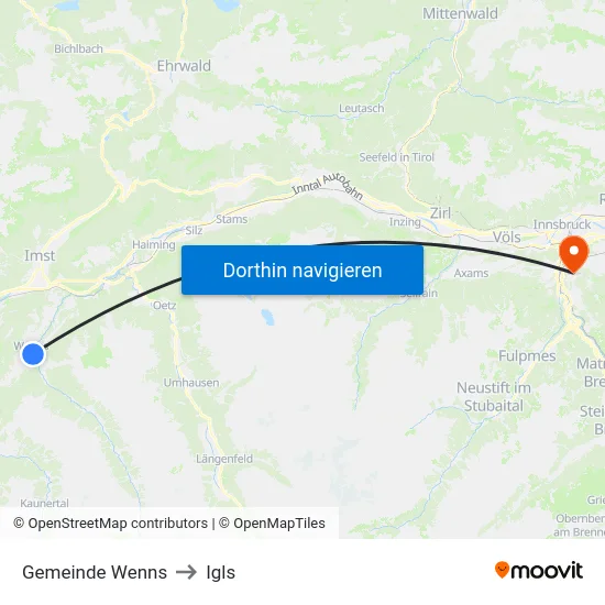 Gemeinde Wenns to Igls map