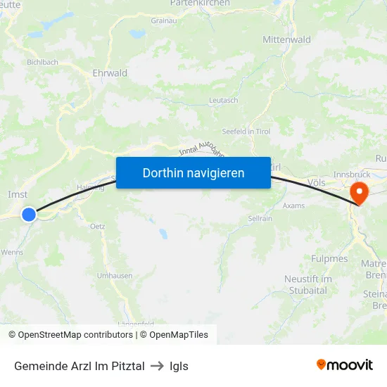 Gemeinde Arzl Im Pitztal to Igls map