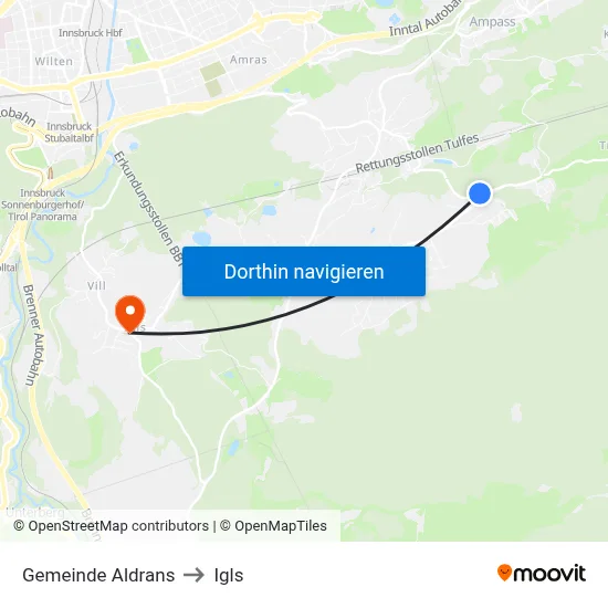 Gemeinde Aldrans to Igls map