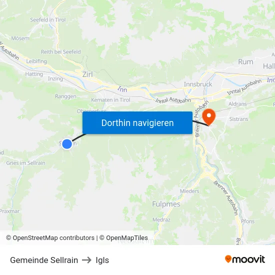 Gemeinde Sellrain to Igls map