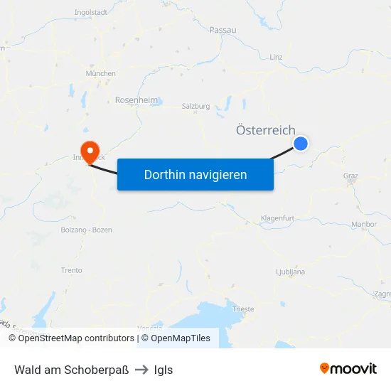 Wald am Schoberpaß to Igls map