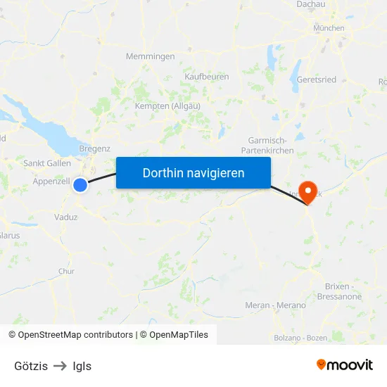 Götzis to Igls map