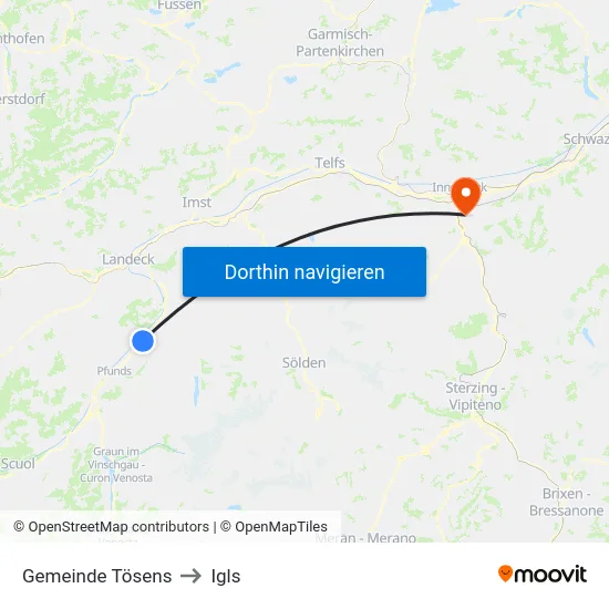 Gemeinde Tösens to Igls map