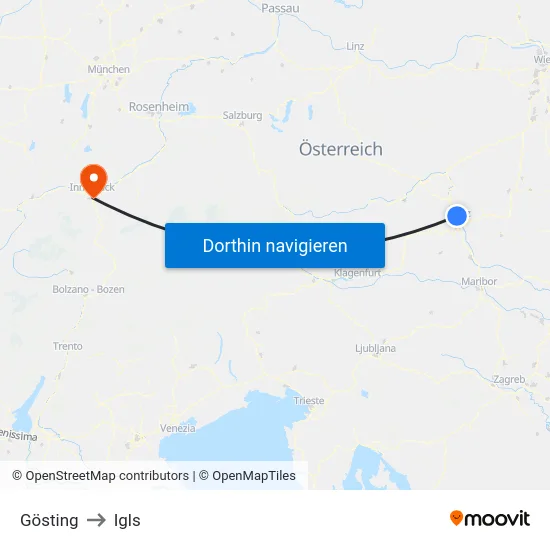 Gösting to Igls map