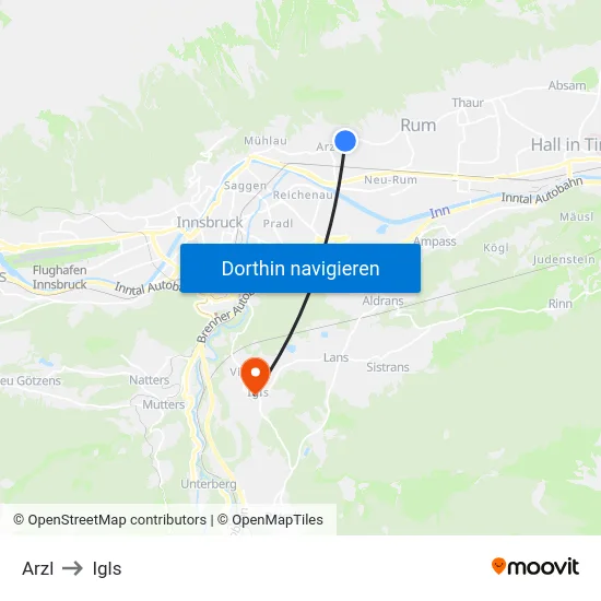 Arzl to Igls map