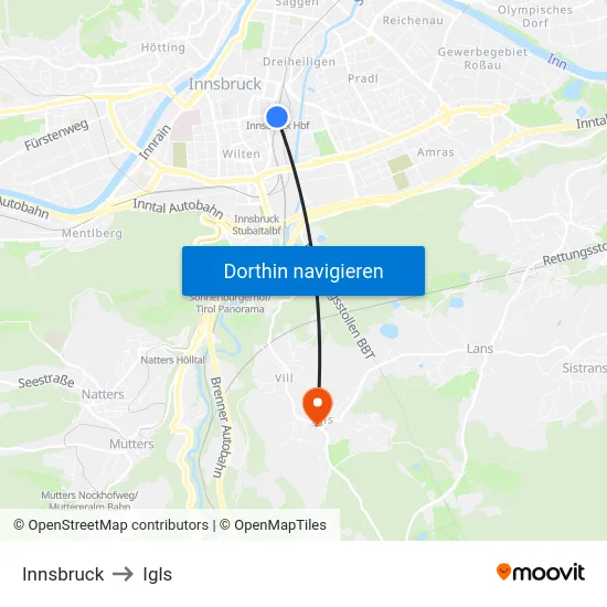 Innsbruck to Igls map