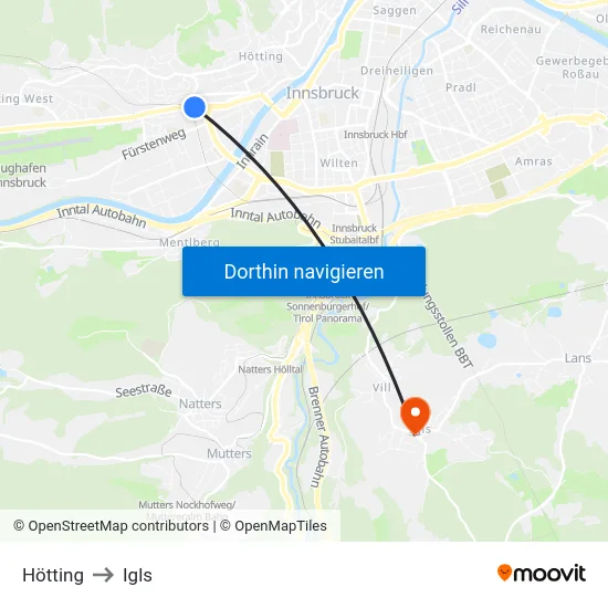 Hötting to Igls map