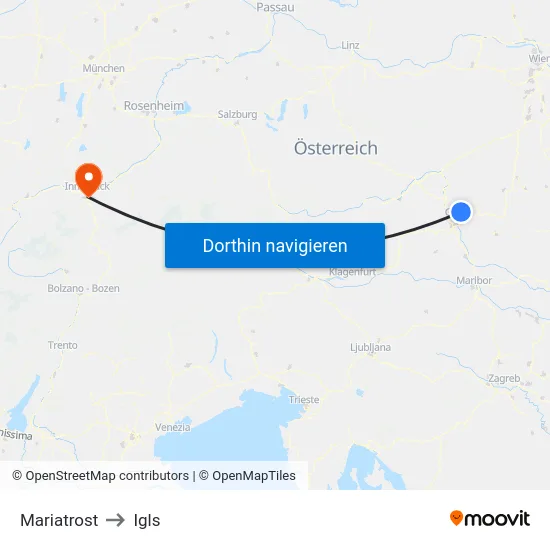 Mariatrost to Igls map