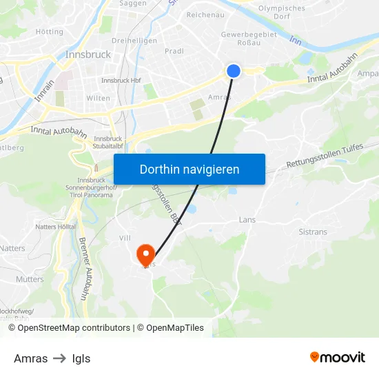Amras to Igls map