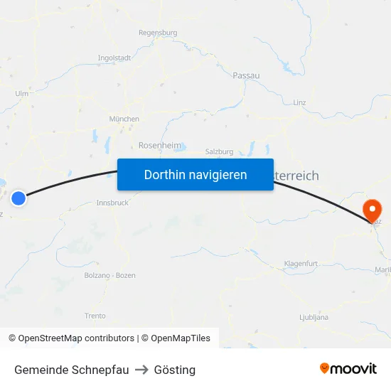 Gemeinde Schnepfau to Gösting map